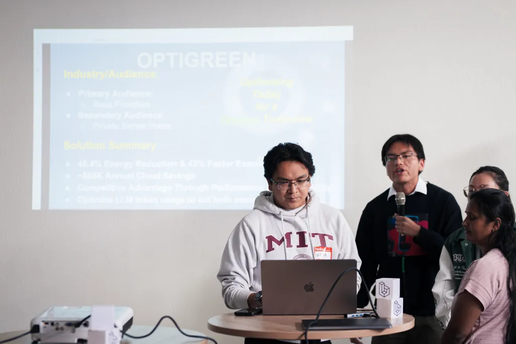 Team presenting the OptiGreen project at Desert Dev Lab 2025