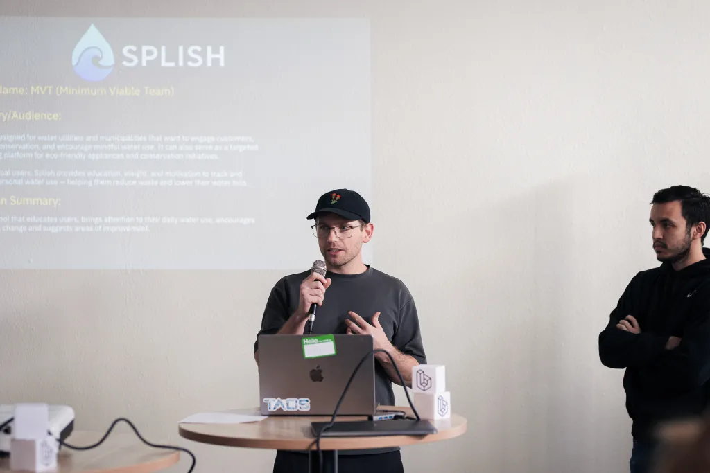 Presenter demoing the Splish project at Desert Dev Lab 2025
